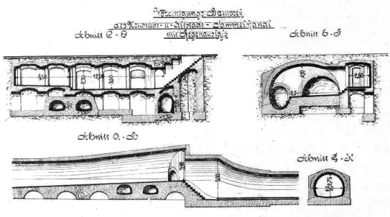 Ausschnitt einer Konstruktionszeichnung des Kronleuchtersaals vor 1898